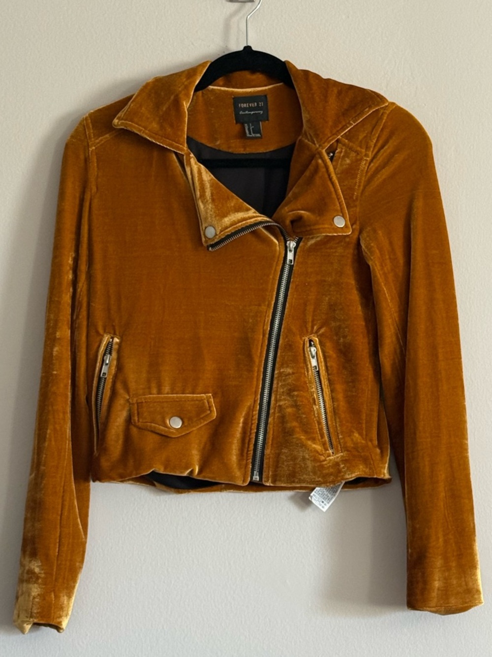 Forever 21 Velvet Moto Jacket in Mustard Yellow / Marigold - Picture 2 of 6